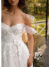 Off Shoulder Beaded Ivory Lace Tulle Floral Wedding Dress